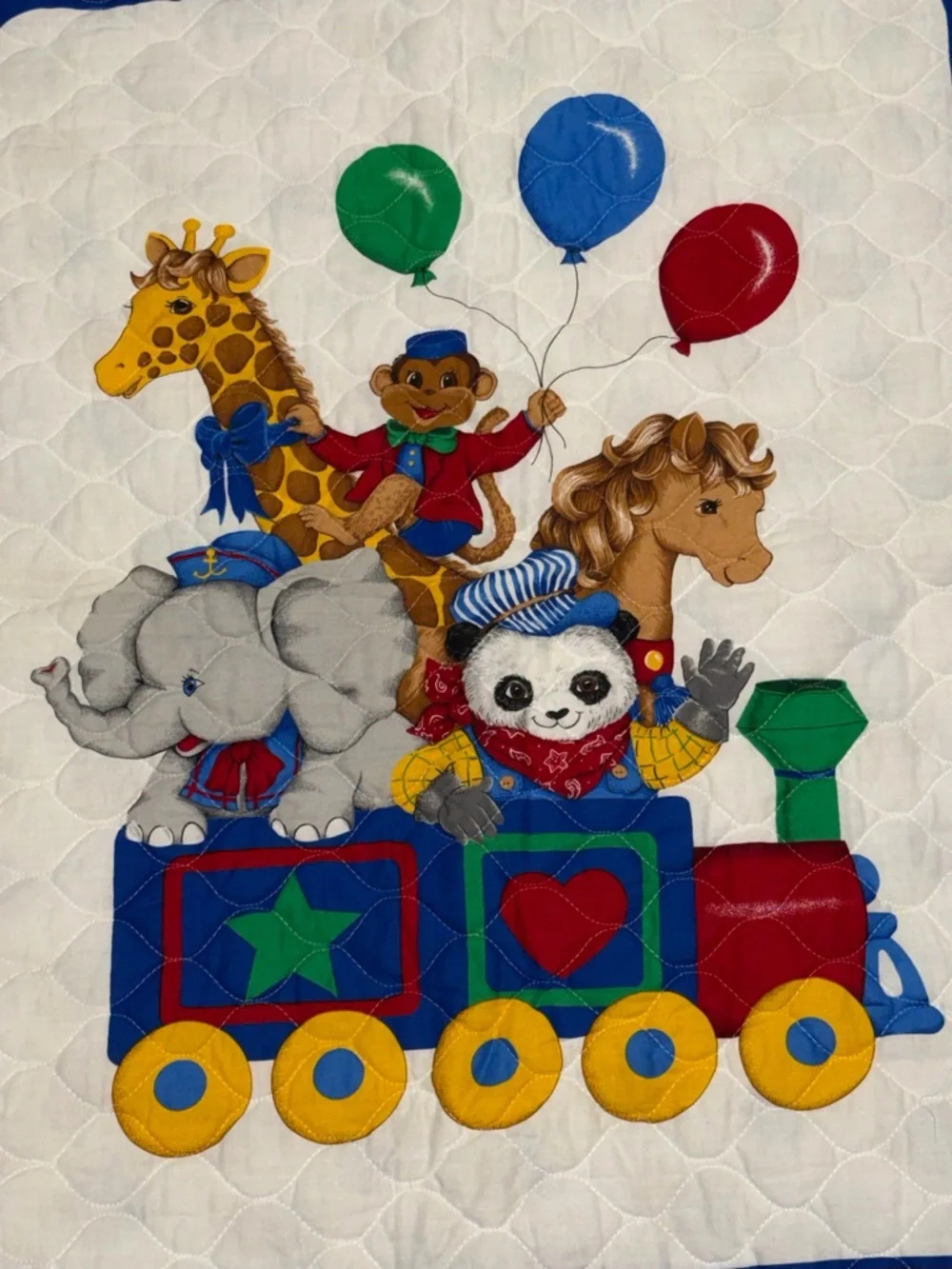 Vintage Children's Light Blue Train Animal baby toddler Quilt bedding‎ crib